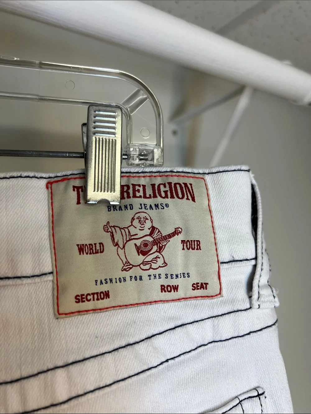 True Religion White Ricky Relaxed Straight Leg Jeans- 34x33